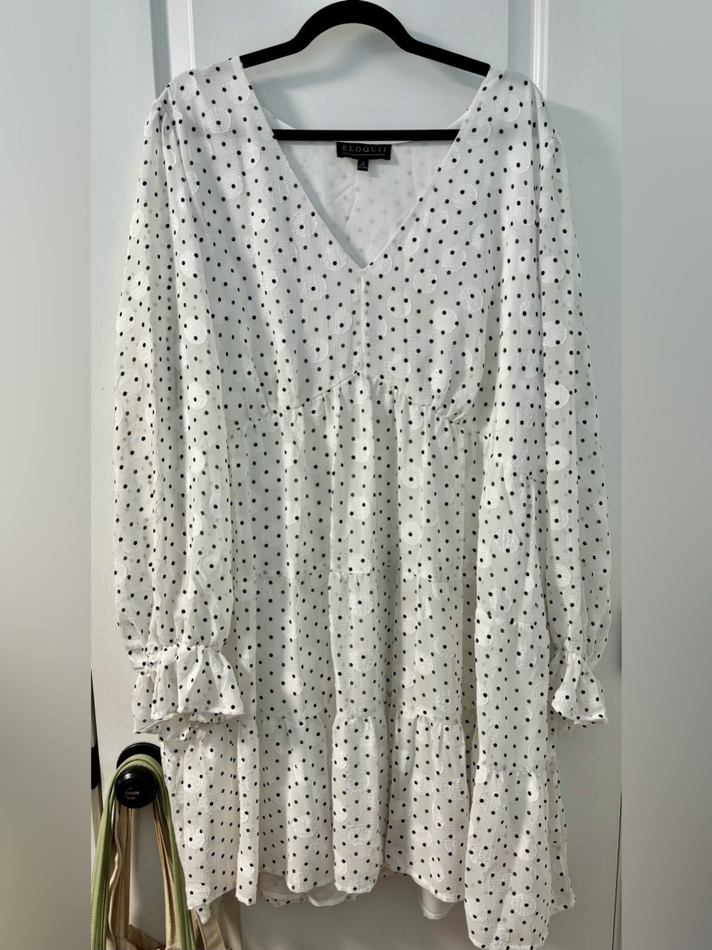 Eloquii White & Black Polka Dot V-Neck Dress - 26